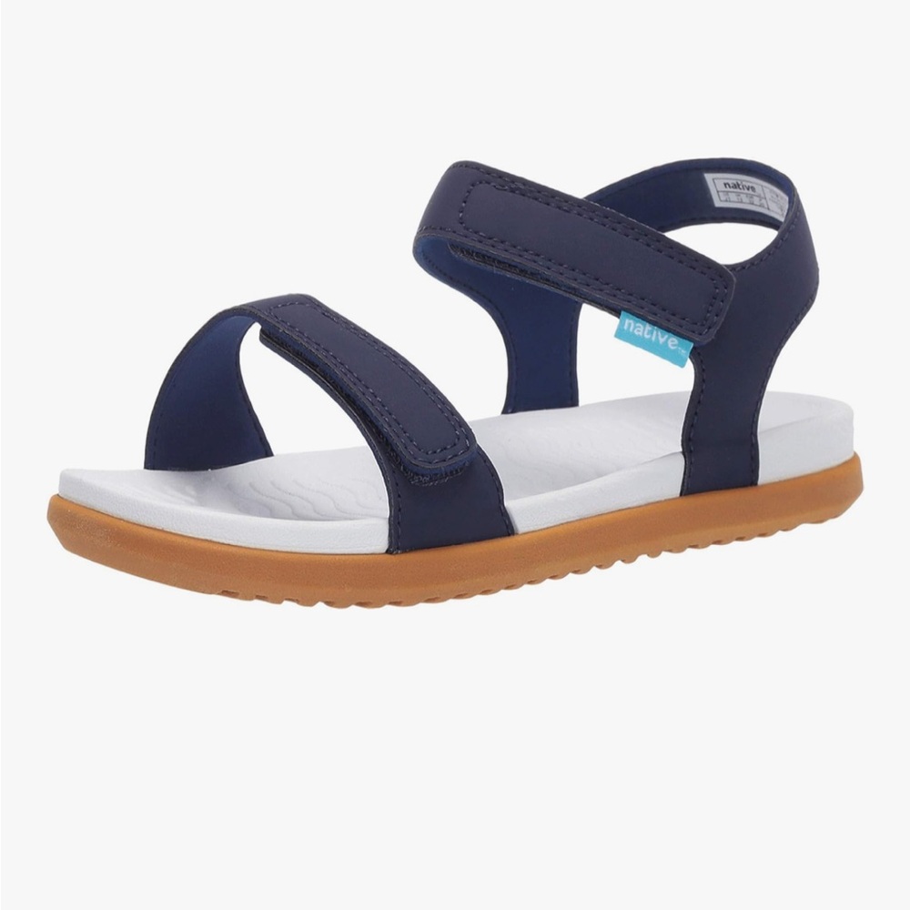 Native Navy Kids' Hook-and-Loop Strap Sandal with White Footbed